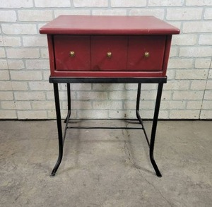 lot 507 image: Wood TableDrawer on Black Metal Stand - NO SHIPPING