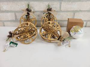 lot 733 image: (4) Kurt S. Adler 3-D Wood Cutout Ball Ornaments  Glass Bulb Ornament