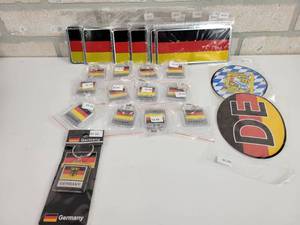 lot 773 image: (10) Mini German Flag License Plates (6 x 3), (13) German Key Rings and More
