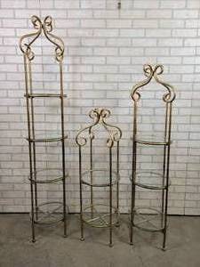 lot 509A image: (3) Store Display Shelves - Metal w Glass Shelves - NO SHIPPING