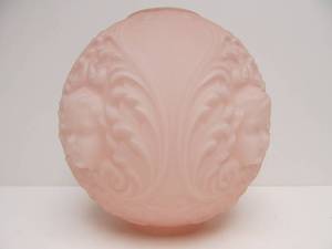 lot 53 image: Beautiful Antique Hurricane Lamp Pink Glass Globe wFaces