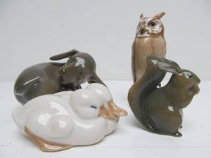 lot 54 image: 4 Vintage ROYAL COPENHAGEN Denmark Animal Figurines