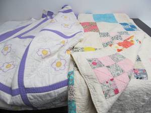 lot 57 image: Pair of Vintage Hand Made Folk Art Quilts