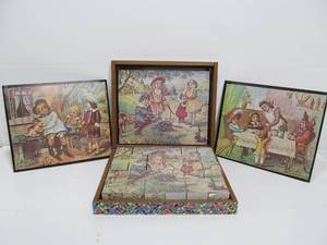 lot 76 image: Vintage Wood Block Multi-Puzzle Set wCase