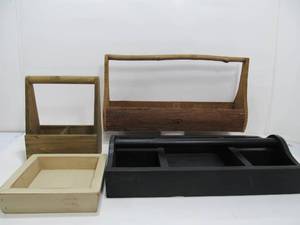 lot 32 image: Primitive Wooden Tool Carriers etc