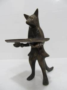 lot 108 image: Vintage Bronze or Brass Standing Fox Card Holder