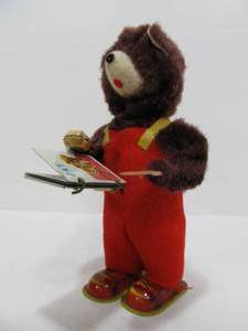 lot 126 image: Working Vintage Japanese Tin Litho Windup Toy - Standing Bear wBook