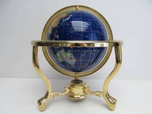 lot 138 image: Brass & Genuine Gemstone Inlay World Globe