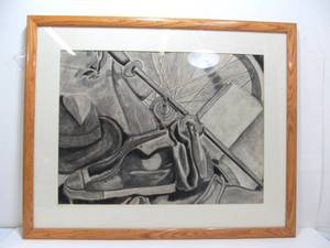 lot 199 image: Original Vintage Realist Pencil Art Sketch Composition