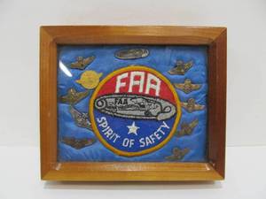 lot 205 image: Vintage FAA Airplane Pins & Patch in Display Case
