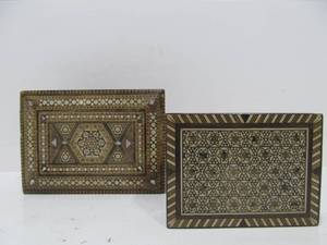 lot 211 image: 2 Vintage Middle Eastern Inlaid Boxes