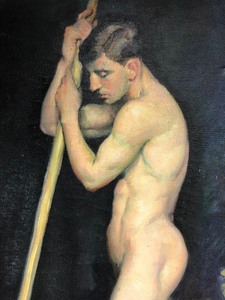 lot 4 image: Wonderful Original 1920s Oil on Canvas Study of Male Nude Figure Painting - S.M. Mohn 
