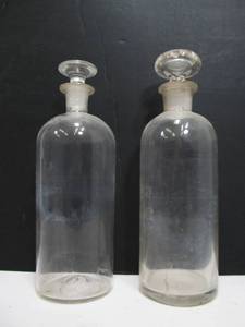 lot 222 image: 2 Antique Glass Pharmacy Display Bottle wStoppers