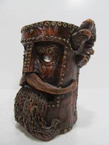 lot 246 image: Vintage 1970s Signed Jason Christoble Matchless Grove Norseman Face Cup wGlass Eyes