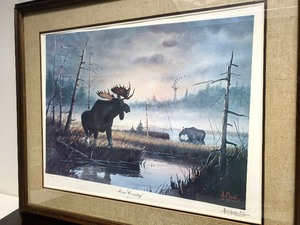 lot 174 image: Framed Signed Numbered Les Kouba Print - Moose Country