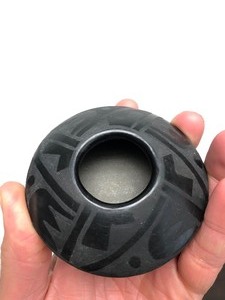 lot 154 image: Very Nice Signed Vintage Native American Black on Black Small Vase by Pauline Martinez