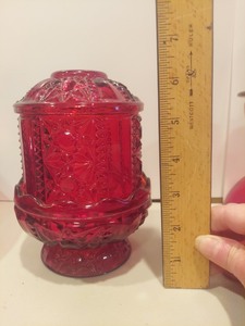 lot 97 image: 11 Piece Lot of Ruby Red Glassware - Vases, Serving Bowls, Fairy Lamp, Rose Bowl