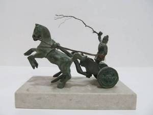 lot 267 image: Small Vintage Bronze Chariot Driver Sculpture on Marble Base