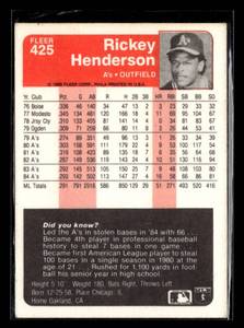1985 Fleer Rickey Henderson Autographed Card #425