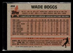 1983 Topps Wade Boggs Rookie Card #498