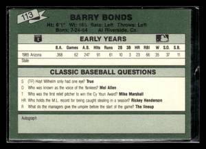 1987 Classic Yellow Barry Bonds Rookie Card #113