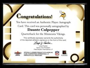 2001 Fleer Greats of the Game Daunte Culpepper Autograph