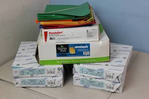 4 packs of blue Hammer Mill printer paper plus additional folders and envelopes