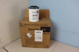 Six pack box of Sani-Cloth AF3 germicidal disposable wipes w160 wipes per canister