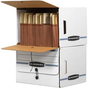12 Bankers Box Side-Tab File Storage Boxes Internal Dimensions 15.25 Width X 13.50 Depth X 10.75 Height - External Dimensions 16 Width X 14 Depth X 11.3 Height - Media Size Supported Letter - StringButton Tie Closure - Light Duty