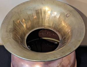 lot 33 image: Vintage Redskin Brand Tobacco Cut Plug Brass and Copper Spittoon