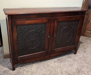 lot 25 image: Decorative Wood and Embossed Metal Console Cabinet
