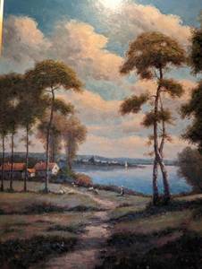 lot 3 image: Enormous and Gorgeous Framed Scenic Oil Painting