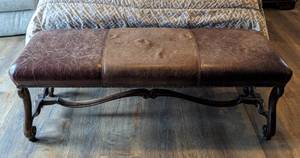 lot 103 image: Leather Topped Decorative Bench with Ornate Base