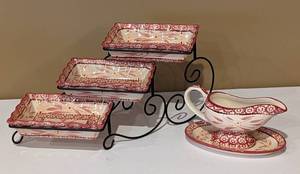 lot 113 image: Temptations Old World Tiered Serving Tray and Gravy Boat