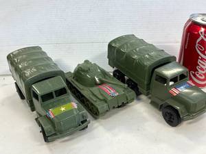 lot 36 image: Lot of 3 Vintage Military Toy Vehicles