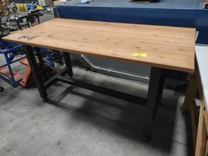 lot 85 image: Heavy Duty Wood Top Table, Steel Fr...