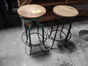 lot 127 image: (2) Wrought Iron Stools, Adjustable...