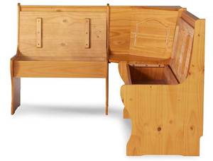 lot 82 image: Linon Chelsea Warm Honey Pine Finish Kitchen Nook Corner Unit with Under Bench Storage Compartments