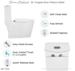 lot 93 image: Swiss Madison Well Made Forever St. Tropez Glossy White One Piece Toilet with Seat