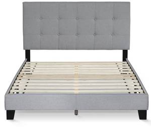 lot 125 image: Furinno Laval Button Tufted Upholstered Full Size Platform Bed Frame in Glacier