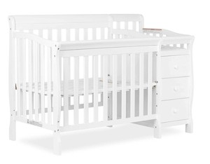 lot 130 image: Dream On Me Jayden White 4-in-1 Mini Convertable Crib and Changer with 1 in. Mattress Pad.
