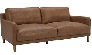 lot 2 image: Rivet Modern 72x38.2 in. Deep Cognac Leather Sofa Couch with Wood Feet