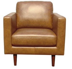 lot 10 image: Lot of Two Rivet Revolve Modern 33 in. Caramel Leather Armchair with Tapered Legs