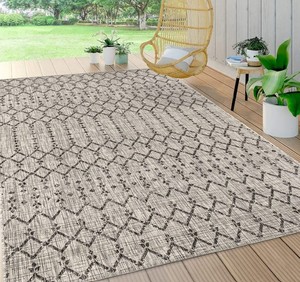 lot 23 image: Jonathan Y Ourika Morroccan 8 x 10 ft. Light GrayBlack Geometric Textured Weave IndoorOutdoor Area Rug