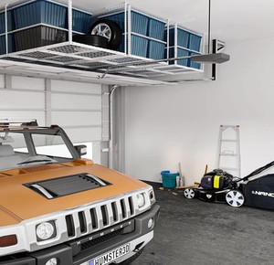 lot 28 image: FLEXIMOUNTS 3x8 ft. White Adjustable Overhead Heavy Duty Garage Storage Rack