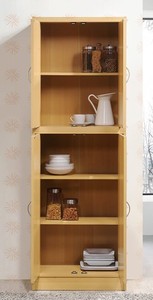 lot 47 image: Hodedah 4-Door Beech Kitchen Pantry with Fouyr Shelves