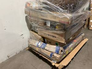 lot 137 image: Wholesale Pallet of Miscellaneous Items - Adjustable Desk, Kids Playset, Dining Table, Computer Desk, Media Wall Unit, etc....