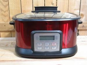 lot 16 image: Deen Family Collection 6.5 qt 9-in-1 Ceramic Nonstick Digital Multi Cooker  Stainless SteelRed
