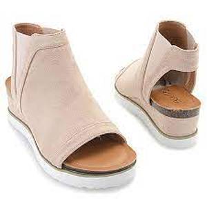 Corkys Easy Living Gored Stretch Wedge Sandals  Beige Size 10