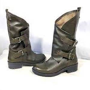Musse & Cloud Falida Leather Buckle Detailed Mid-Calf Boots  Deep Olive Size 41